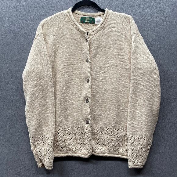 Vtg Orvis Button Down Fisherman Cozy Cabincore Sweater L Cream Cotton Viscose - Picture 1 of 16